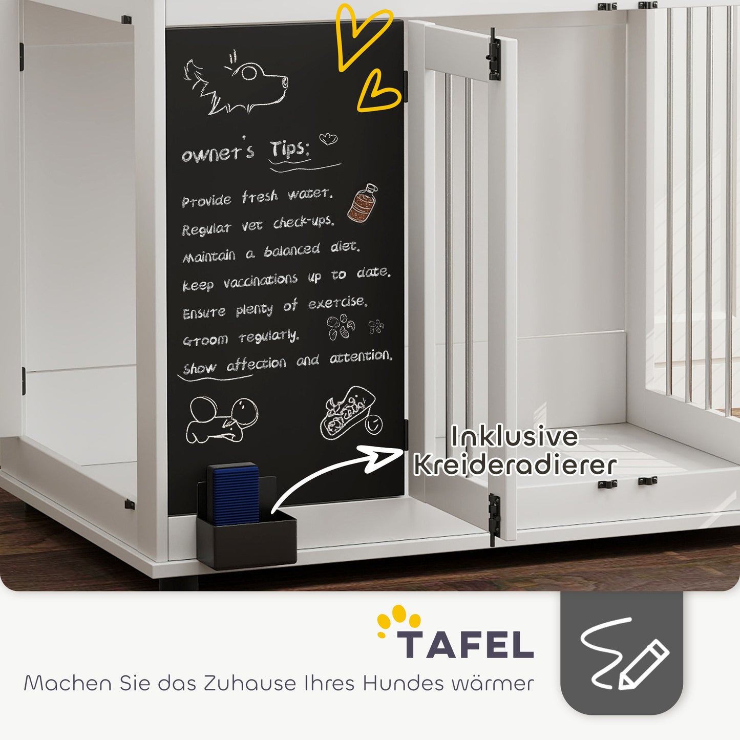 Hondenbench – Hondenkooi – Hondenhok – Doggy Kennel – Hondenren – Grote Hond Tot 30 kg – Opbergplank Met Speelplek – Wit