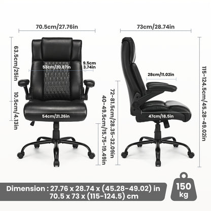 Bureaustoel – Kantoorstoel – Directiestoel – Office Chair – Bureau Stoel – Ergonomisch Design – Breed Zitvlak 54 cm – PU Lederen Bekleding – Verstelbare Rugleuning – Opklapbare Armleuningen – Max 150 kg