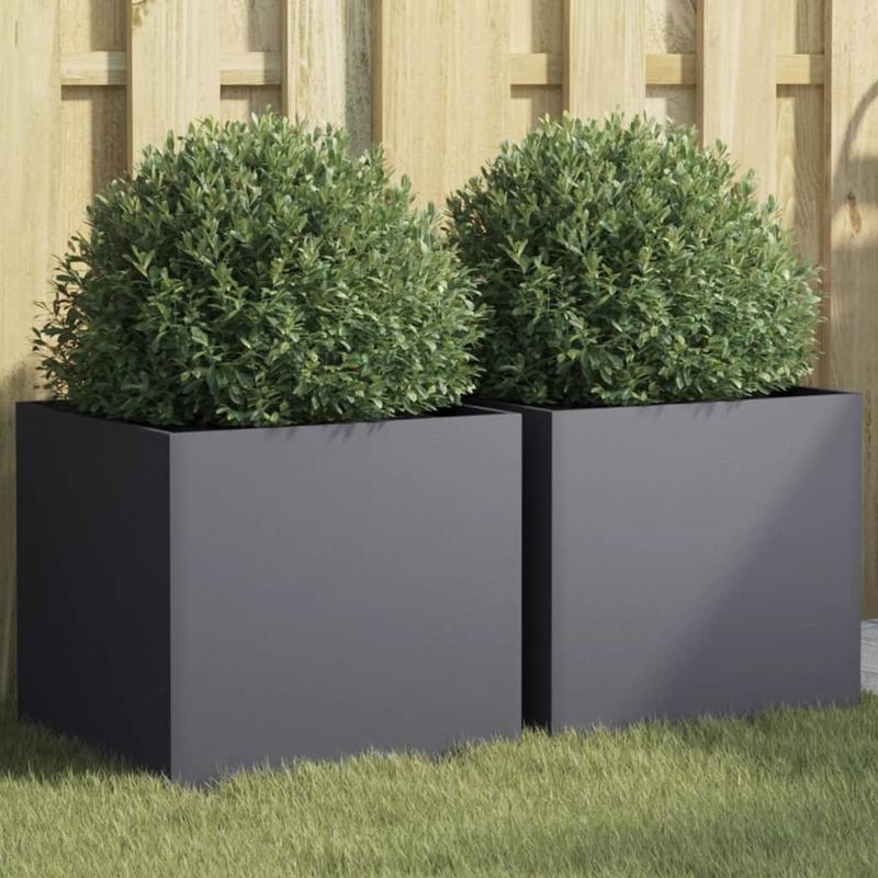Plantenpot – Bloempot – Plantenbak – Bloembak – Tuinbak – Set van 2 – Antraciet Staal – 42x40x39 cm – Duurzaam & Robuust