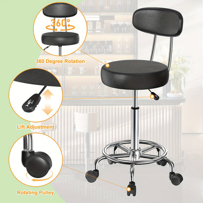 Rollkruk Set 2 Stuks – Bureaustoel – Werkkruk – Salonkruk – Drafting Stool – Ergonomisch Met Rugleuning – Hoogte Verstelbaar PU Leder