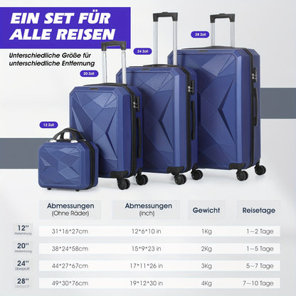 Kofferset – Harde Koffer – Spinner Koffer – Reiskoffer – Trolley Koffer – ABS Materiaal – TSA Slot – Blauw