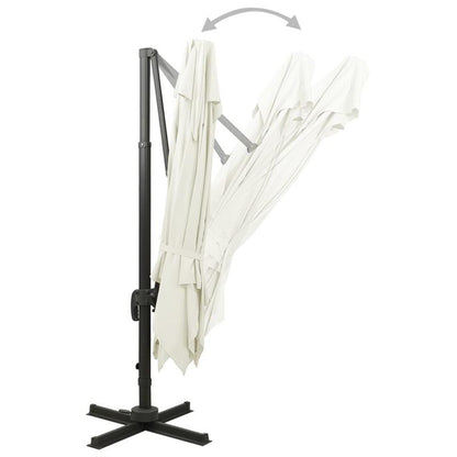 Dubbele Dak Parasol – Tuinparasol – Zandkleurige Parasol – Buitenparasol – Aluminium Frame – 300x300 Cm – Draaibaar En Kantelbaar
