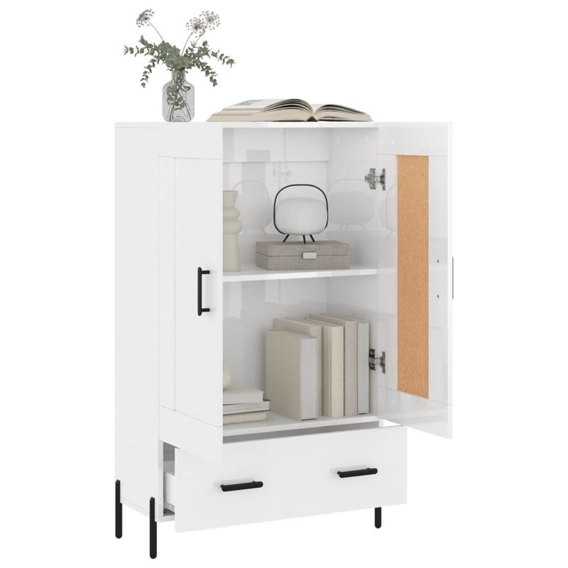 Highboard – Dressoir – Buffetkast – Opbergkast – Sideboard – Hoogglans Wit – Ruime Opbergruimte – Duurzaam Hout-Metaal