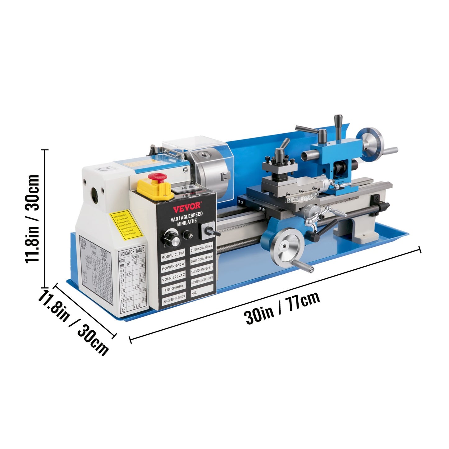 Metaaldraaibank – Mini Draaibank – Metalen Draaibank – Precisiedraaibank – Tafel Draaibank – 550W Motor – Variabele Snelheid 50-2250 RPM - Blauw