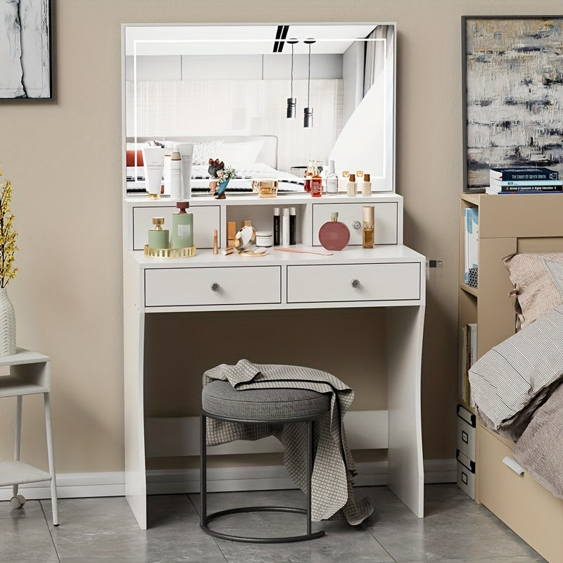 Make-up Tafel – Kaptafel – Cosmeticatafel – Dressing Table – Make-up Bureau – Met Spiegel – Haardrogersstandaard – 80x40x140 cm – Vier Lades – Wit
