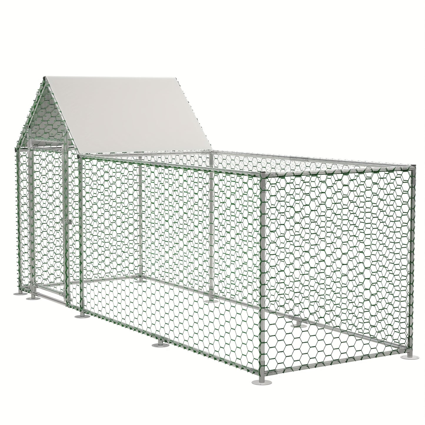 Kippenren – Kippenhok – Buitenren – Dierenren – Pluimveeverblijf – Stevig Metalen Frame – Waterbestendig PE-net – Ruim 3x1x1,5m – Veiligheidsslot