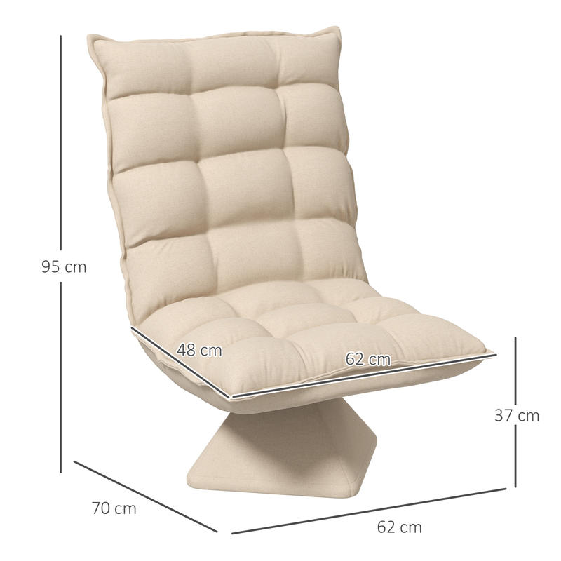Relaxstoel – Fauteuil – Leesstoel – Draaifauteuil – Zithoekstoel – 360° Draaibaar – Verstelbare Rugleuning Tot 120° – Linnen Look – Beige – Compact 62x70x95 cm