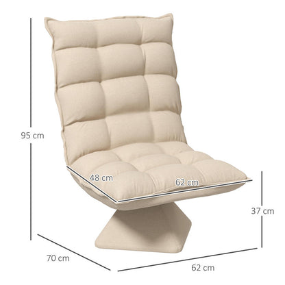 Relaxstoel – Fauteuil – Leesstoel – Draaifauteuil – Zithoekstoel – 360° Draaibaar – Verstelbare Rugleuning Tot 120° – Linnen Look – Beige – Compact 62x70x95 cm
