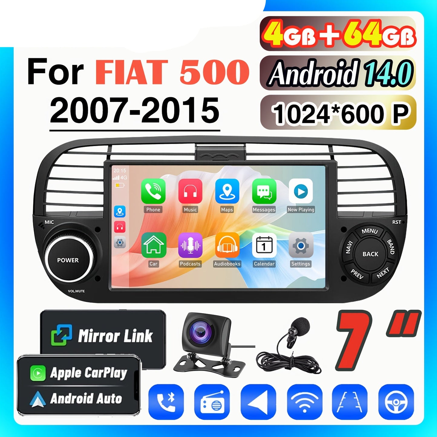 Multimedia Speler – Autostereo – Autoradio – 2DIN Speler – Inbouw Radio – 7 Inch HD Touchscreen – Android 14.0 – Met AHD Camera & Microfoon