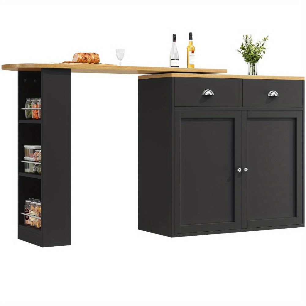 360° Rotating Modern Bar Table & with 2 Drawers, 2 Doors, Shelves - Heavy-Duty Metal Multifunctional Furniture for Kitchen, Dining Room, - Space-Saving Rotator Sideboard (Assembly Required), Kitchen Must Haves, Storage And O