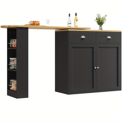 360° Rotating Modern Bar Table & with 2 Drawers, 2 Doors, Shelves - Heavy-Duty Metal Multifunctional Furniture for Kitchen, Dining Room, - Space-Saving Rotator Sideboard (Assembly Required), Kitchen Must Haves, Storage And O