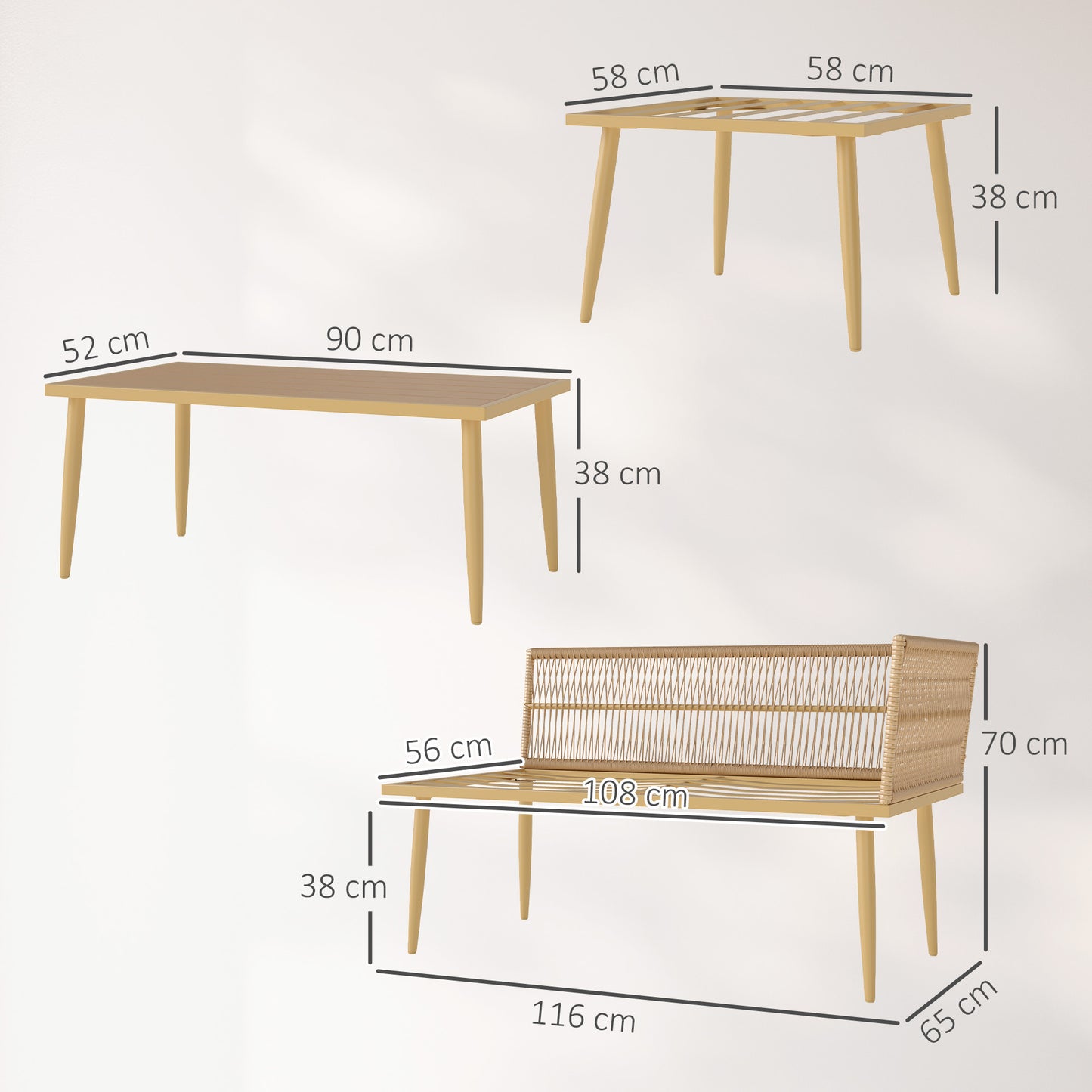 Modulaire Tuinset – Loungeset – Buitenmeubelset – Loungehoek – Balkonset – Weerbestendig Staalframe – Afneembare Splash-Resistente Kussens – Naturel Hout