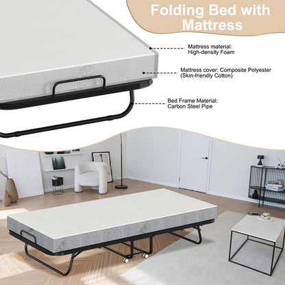 Vouwbed – Opklapbed – Logeerbed – Reisbed – Gastbed – 90x200 cm – Stevig Carbonstaal Frame – Comfortabele 13 cm Dikke Matras
