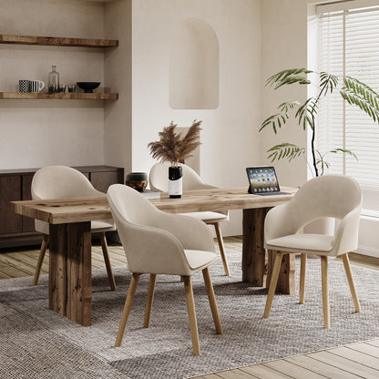 Eetkamerstoelen – Dining Stoelen – Armstoelen – Lounge Stoelen – Stoelen Met Armleuning – Set Van 4 – Licht Beige – Ergonomisch Met Houten Poten