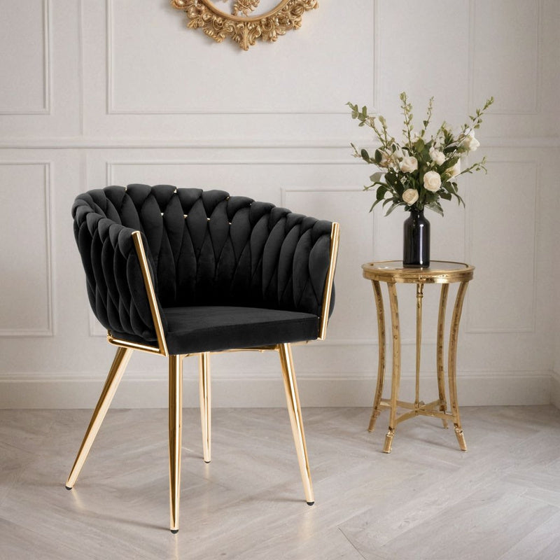 Fauteuil – Relaxstoel – Loungestoel – Zetel – Draaifauteuil – Zwarte Fluwelen Bekleding – Gouden Metalen Poot