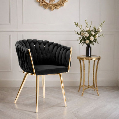 Fauteuil – Relaxstoel – Loungestoel – Zetel – Draaifauteuil – Zwarte Fluwelen Bekleding – Gouden Metalen Poot