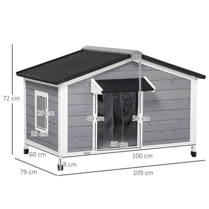 Hondenhok – Hondenhuis – Hondenbungalow – Hondenverblijf – Hondenhok Buiten – Massief Hout – Weerbestendig Met Asfalt Dak – Verwijderbare Vloer – 109x79x72 cm – Zwart Grijs Wit