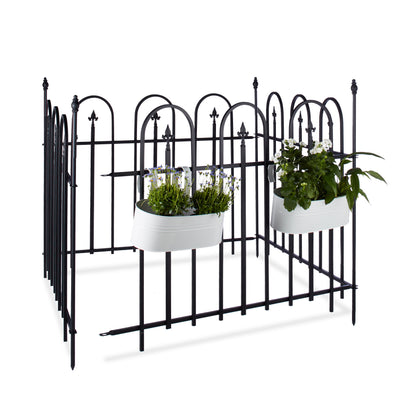 Zwarte Metalen Tuinafscheiding – Tuinhek – Tuinpaneel – Tuinafrastering – Tuinborder – Set van 4 Panelen – Robuust Gesmeed Ijzer – 4,8 Meter Lang