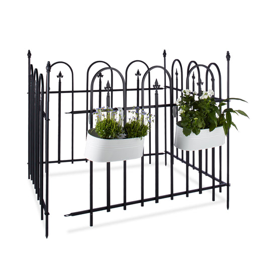 Zwarte Metalen Tuinafscheiding – Tuinhek – Tuinpaneel – Tuinafrastering – Tuinborder – Set van 4 Panelen – Robuust Gesmeed Ijzer – 4,8 Meter Lang