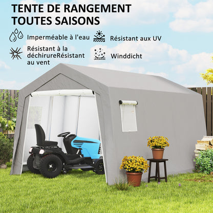 Fietsenstalling – Fietsberging – Fietsenhok – Tuinschuur – Opbergschuur – Waterdicht Polyester – Gegalvaniseerd Stalen Frame – 3 x 4,5 x 2,5 m – Lichtgrijs