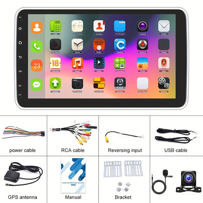 Autoradio - [2G+64G] 10 inch voor Android 13 Single Din autoradio met touchscreen, draaibare radio, draaibare head-unit, 1080P/SWC/GPS+AHD achteruitrijcamera en microfoon