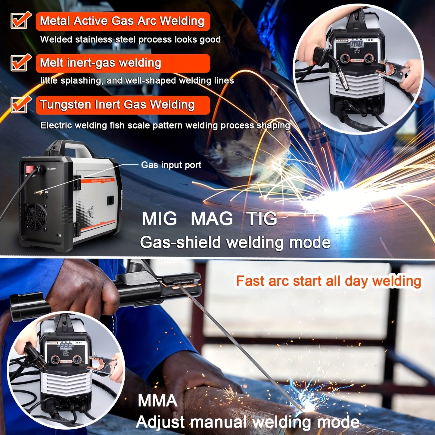 Lasapparaat – Mig Lasmachine – Mma Lasmachine – Mag Lasmachine – Tig Lasmachine – 4-in-1 Multifunctioneel – Compact en Lichtgewicht – IGBT Inverter Technologie