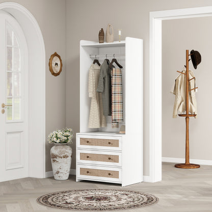 Kast – Opbergkast – Ladekast – Dressoir – Garderobekast – Wit Spaanplaat – Boho Design – 180 cm Hoog – 3 Laden Met Opbergruimte