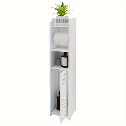 Narrow Toilet Paper Storage Cabinet - White PVC Bathroom Organizer (15x17x76cm) - Space Saving Over Toilet Holder