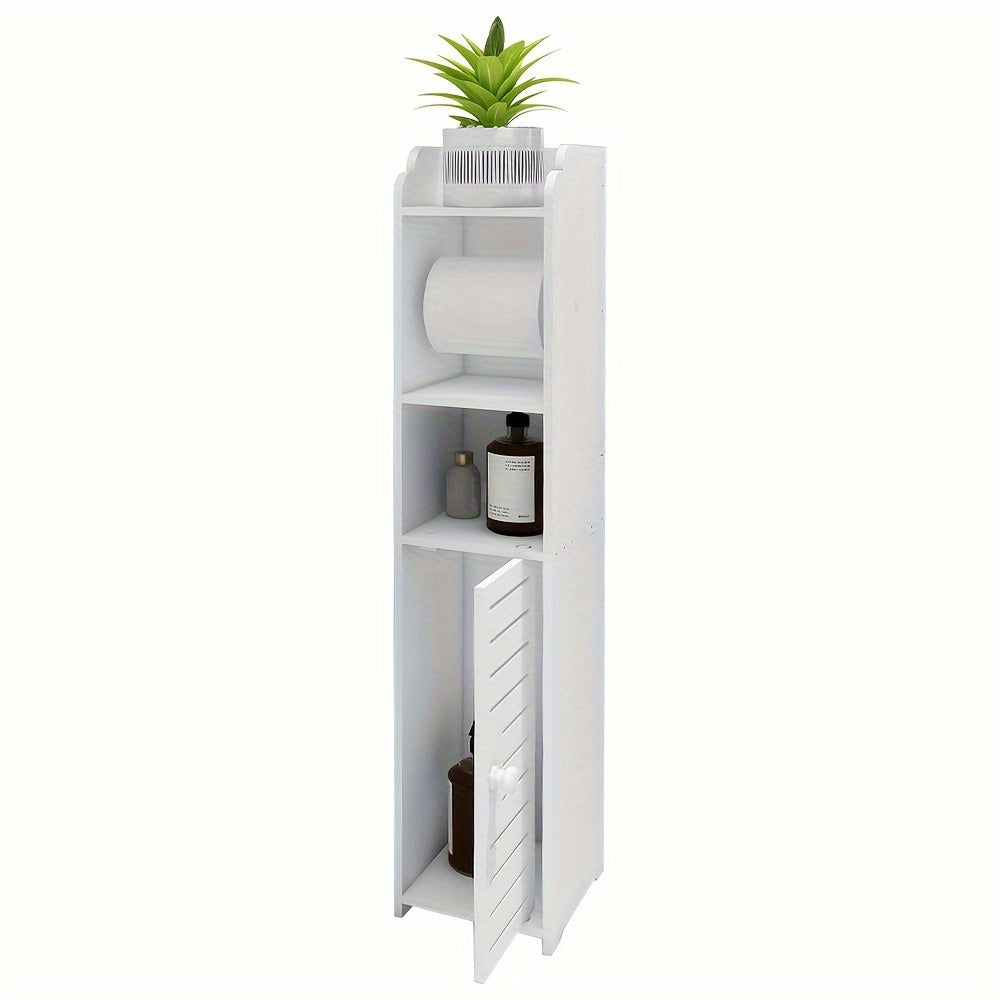 Toiletkastje – WC Kastje – Badkamerkastje – Toiletrolhouder – Opbergkast – Smal Design – Wit PVC – 15x17x76 cm – Vrijstaand – Ruimtebesparend
