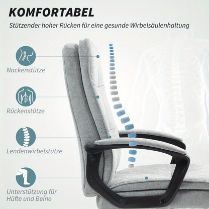 Ergonomische Bureaustoel – Kantoorstoel – Werkstoel – Bureaustoel Thuis – Draaistoel – Verstelbare Hoogte – Kantelmechanisme – 360° Draaibaar – Linnen Bekleding – Metalen Frame – Grijs