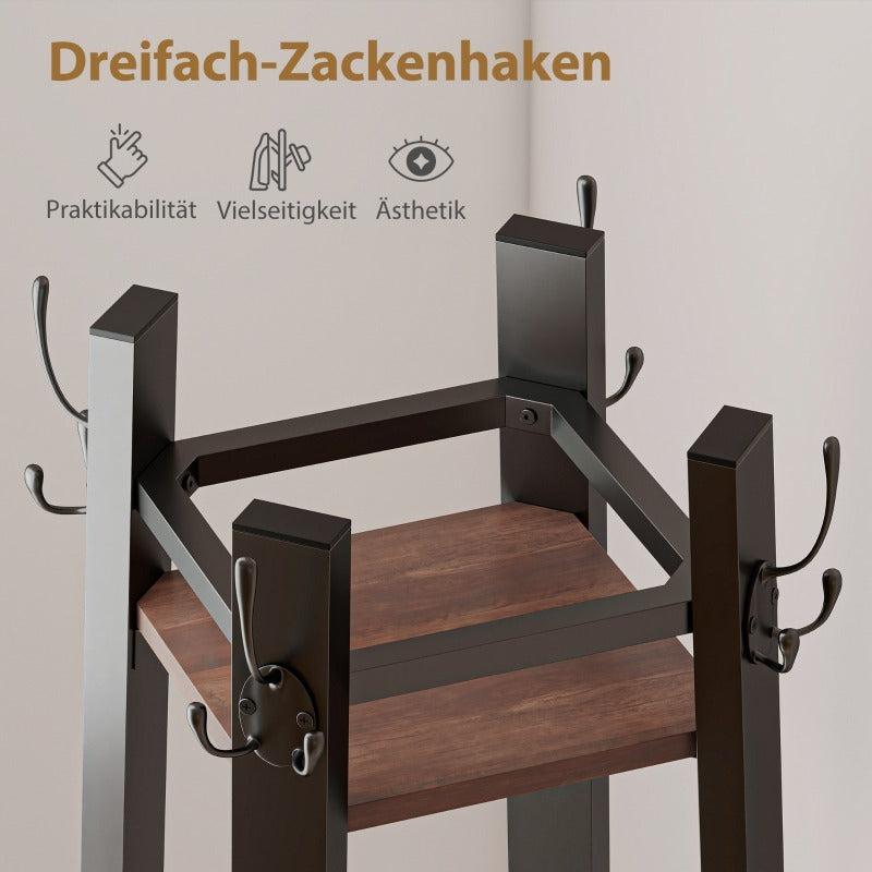 Kapstok – Garderoberek – Schoenenrek – Jasstandaard – Opbergrek – Industrieel Metaal & Hout – 4-Lagen Met 8 Haken – Stevige A-Frame Constructie 99,79 KG Draagvermogen