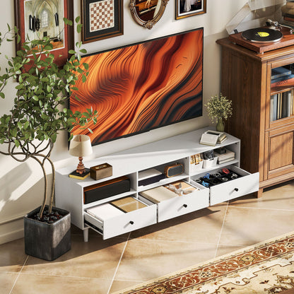 Tv-meubel – TV-kast – Televisiekast – TV-dressoir – Media-meubel – Voor televisies tot 75 inch – Met 3 lades en 3 open planken – Kabelmanagement – Wit spaanplaat
