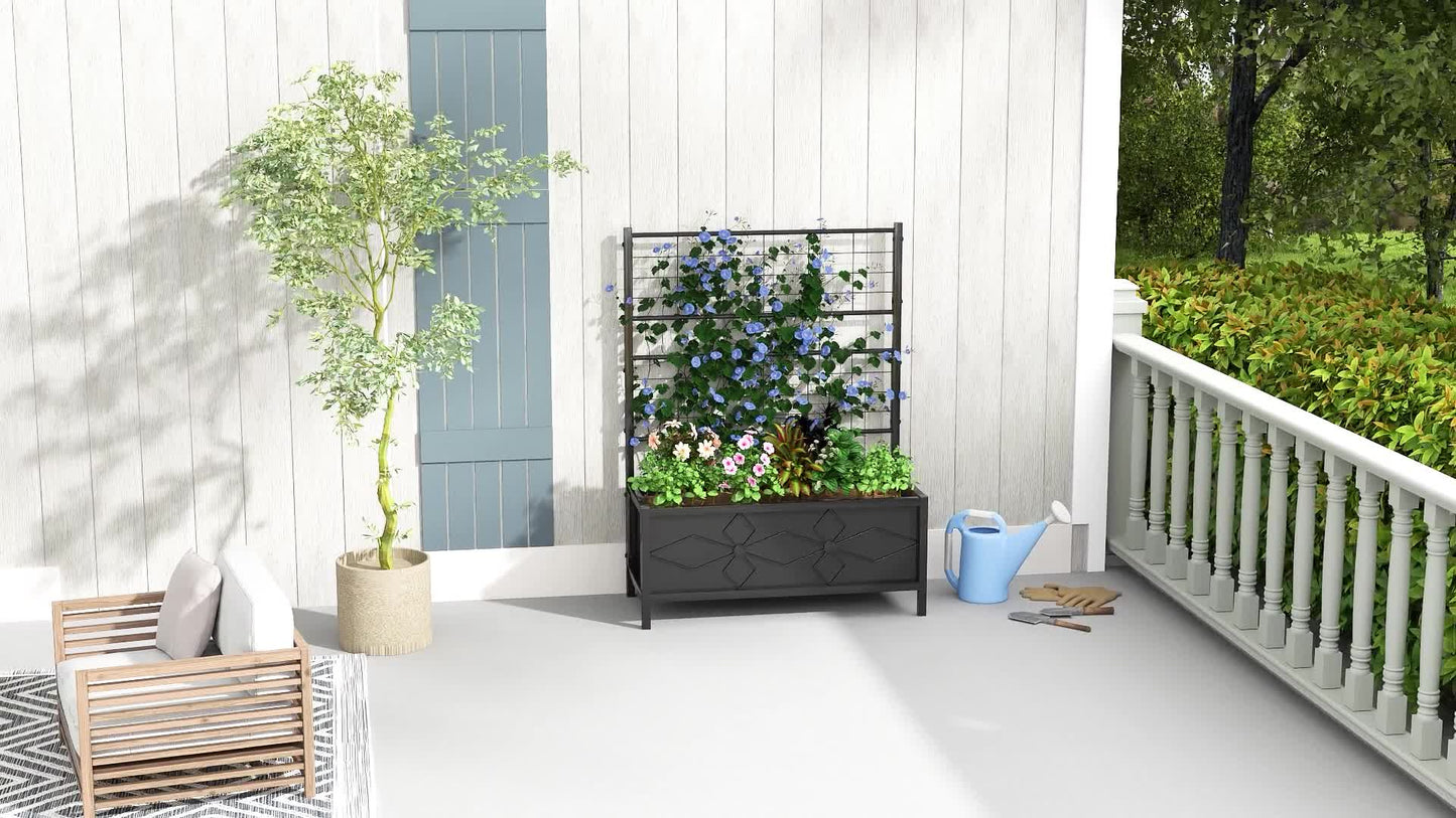 Verhoogde Plantenbak – Tuinbak – Bloembak – Moestuinbak – Balkonbak – Klimrek – Verzinkt Staal – Drainagegaten – Zwart – 90x40x120 cm