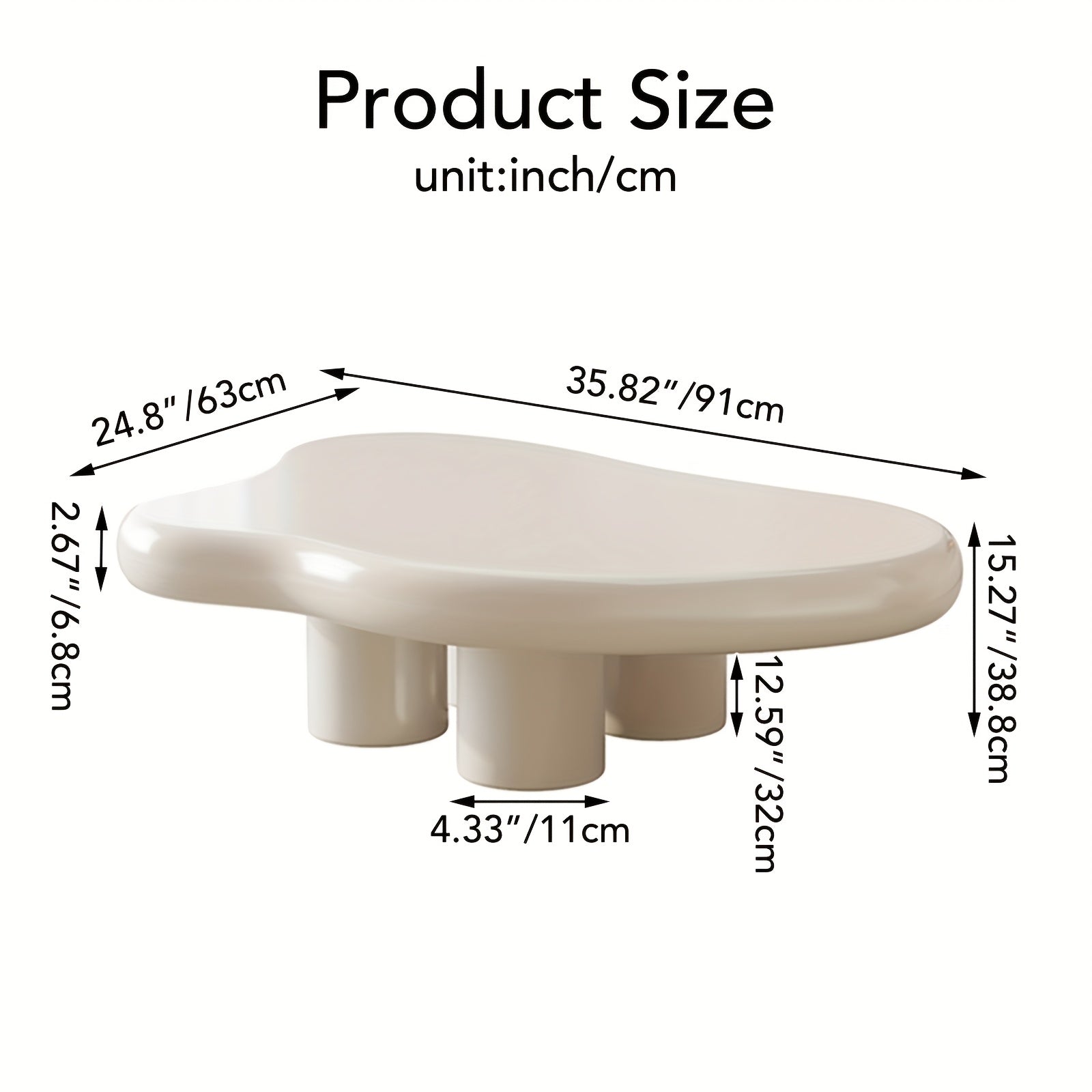 Salontafel – Koffietafel – Bijzettafel – Woonkamertafel – Tafel – Modern – Wolkvorm – Crèmekleurig – Compact – Eenvoudig te Monteren - QUORE