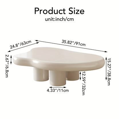 Salontafel – Koffietafel – Bijzettafel – Woonkamertafel – Tafel – Modern – Wolkvorm – Crèmekleurig – Compact – Eenvoudig te Monteren - QUORE