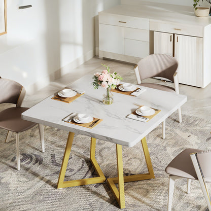 Kleine Eettafel – Tafel – Dinertafel – Keukentafel – Appartementstafel – Vierkante Moderne Tafel Wit Goud – Ruimtebesparend – Duurzaam Houten Blad