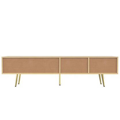 160cm TV Stand with Golden-Tone Metal Legs, 2 Drawers & Unique Door Design - Modern Minimalist Entertainment Center for Living Room, Durable Metal Frame, No Power Needed, Easy Assembly, TV Stand for Living Room, Contemporary