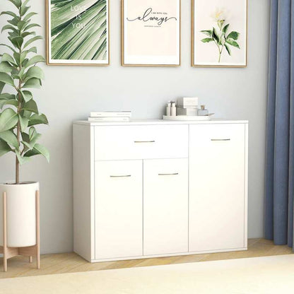 Dressoir – Kast – Opbergkast – Ladekast – Zijpaneelkastje – Wit – 88x30x70 cm – Massief Hout & Spaanplaat – Vloermontage