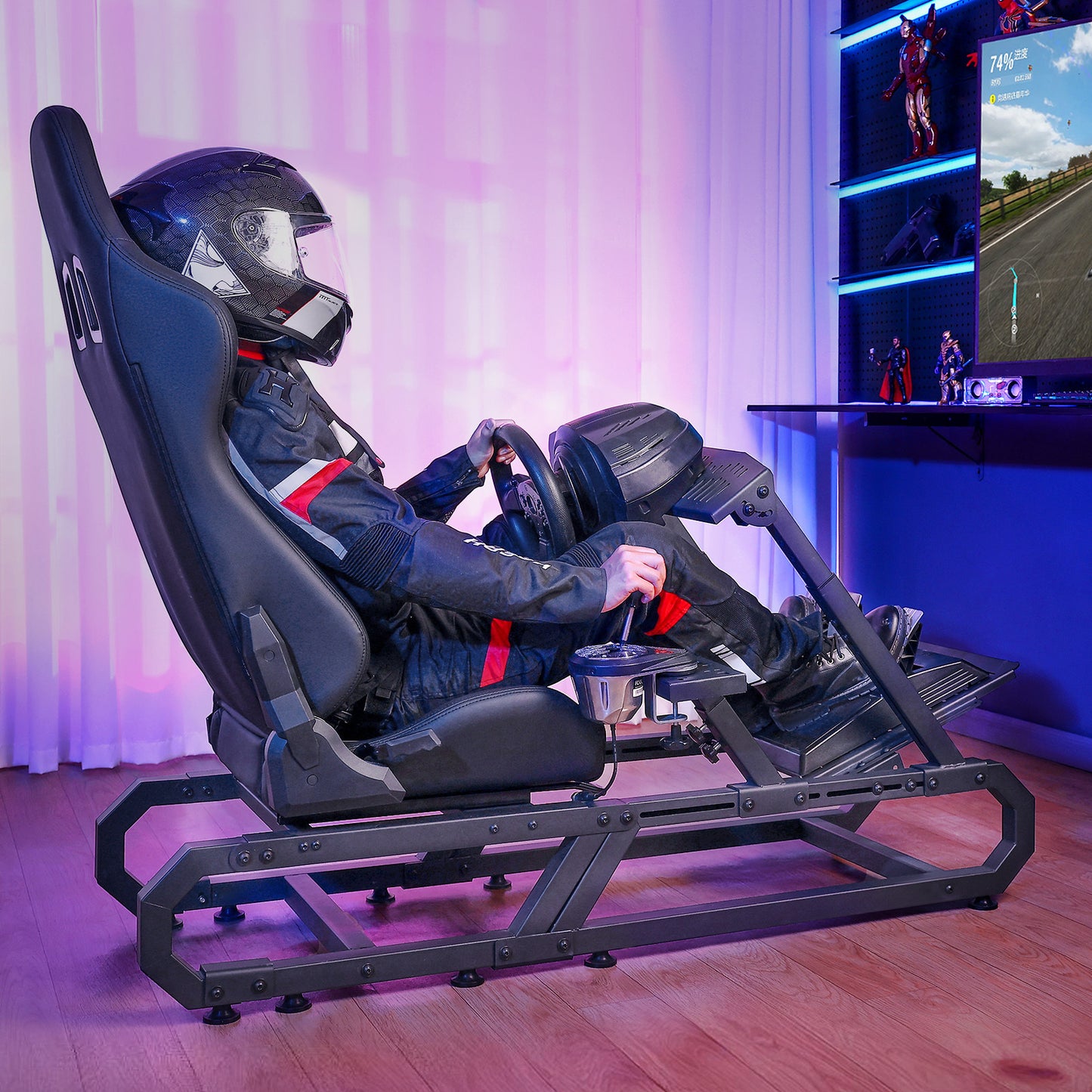 Racing Wheel Stand – Racestuur Standaard – Race Cockpit – Sim Racing Frame – Stuurwielhouder – Carbon Staalconstructie – Verstelbare Hoogte 60,5-79,5 cm