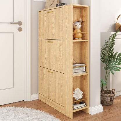 Modern Minimalist 3-Door Shoe Cabinet with Open Shelving - Freestanding Shoe Suitable for Hallway, Entrance, Assembly, Space-Saving, Ample Shoe Capacity (Wood-Free)