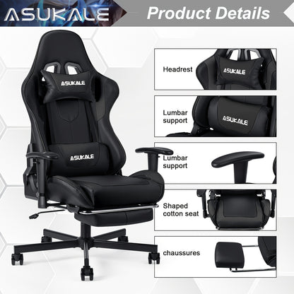 Gamestoel – Gaming Chair – Bureaustoel – Game Stoel – Gaming Stoel – Ergonomisch Ontwerp – Inklapbare Voetensteun – Verstelbare Armleuningen – Lendensteun – 150 kg Draagvermogen – Grijs