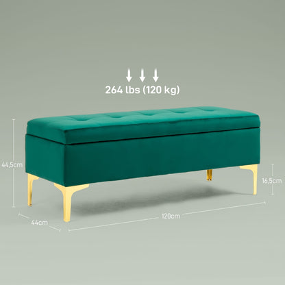 Poef – Zitzak – Voetenbankje – Kruk – Bankje – Opbergruimte – Fluwelen Bekleding – 120x44x44,5 cm – Metalen Poten – Groen