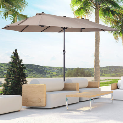 Dubbele Parasol – Grote Tuinparasol – Dubbele Zonnescherm – Outdoor Schaduwdoek – Lichtbruine Parasol – Draaiknop Opening – Stalen Frame 460x270x240 cm