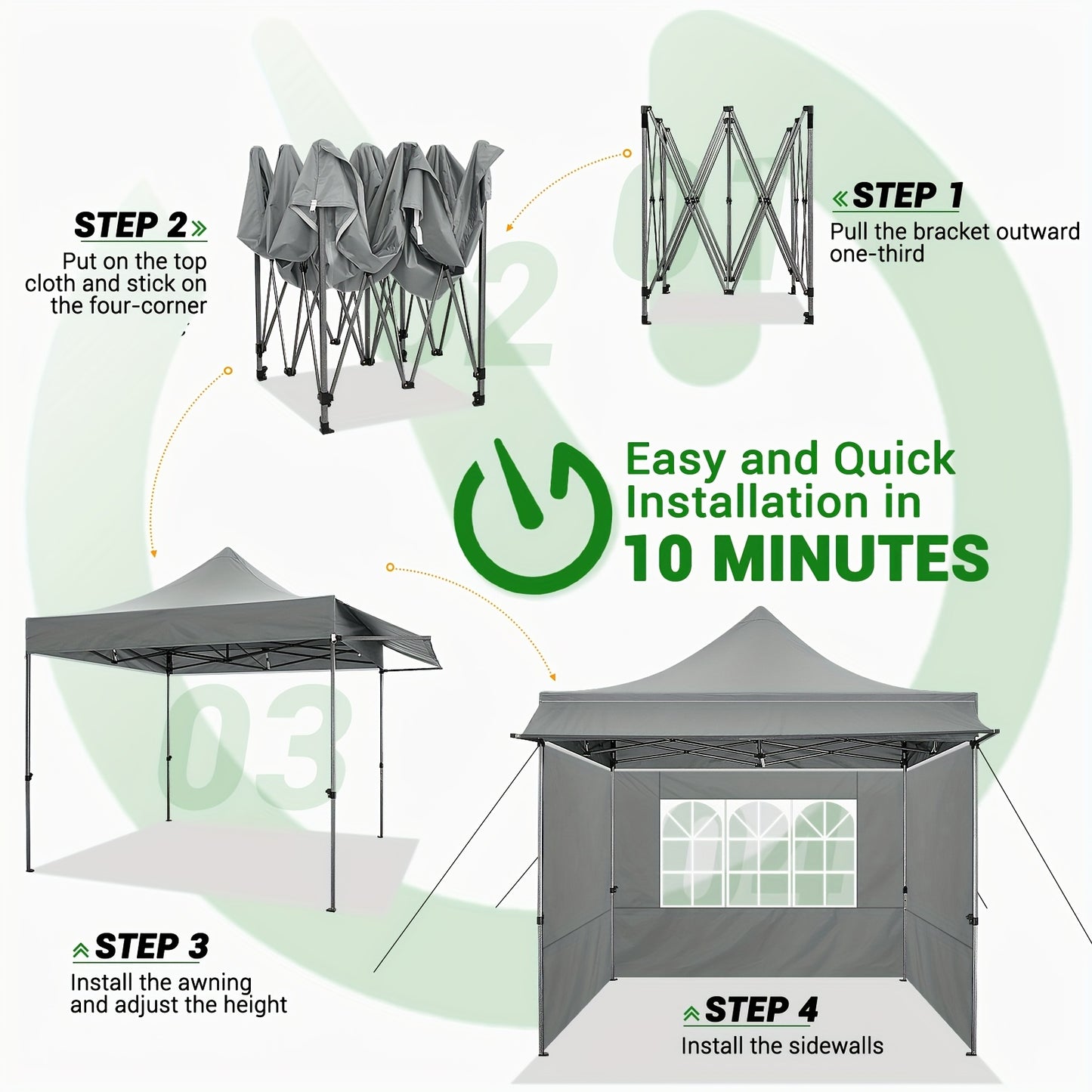 Feesttent – Partytent – Pop-up Tent – Paviljoen – Vouwtent – 3.05x3.05 m – 3 Afneembare Zijwanden – Verstelbare Hoogte – Draagtas