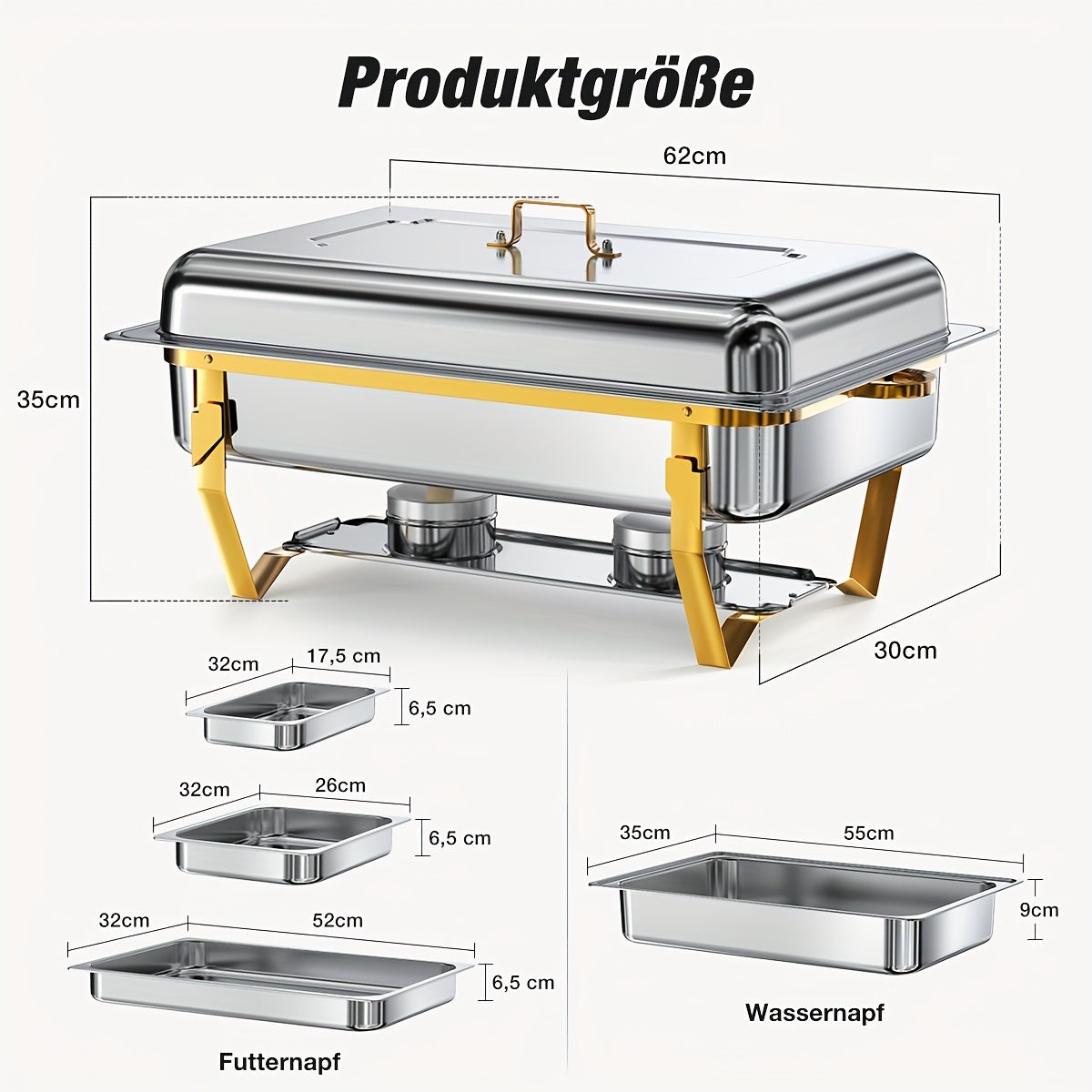 Buffetwarmer – Chafing Dish – Warmhoudbak – Voedselwarmer – Cateringpan – RVS Goudkleurig – Inklapbaar Frame – Voedselveilig 9L Set (2 stuks)
