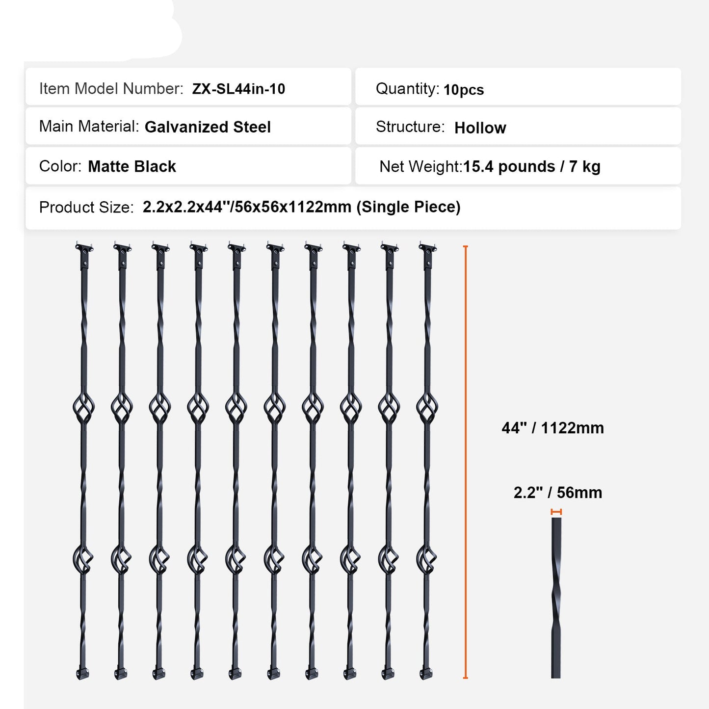 Stalen Balusters – Trapspijlen – Leuningpalen – Balustrade Spijlen – Trapleuningen – Gegalvaniseerd Staal – Set van 10 – Dubbel Mandje Design – Eenvoudig Af te Korten