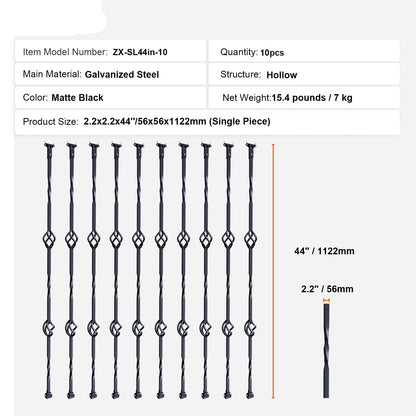 Stalen Balusters – Trapspijlen – Leuningpalen – Balustrade Spijlen – Trapleuningen – Gegalvaniseerd Staal – Set van 10 – Dubbel Mandje Design – Eenvoudig Af te Korten