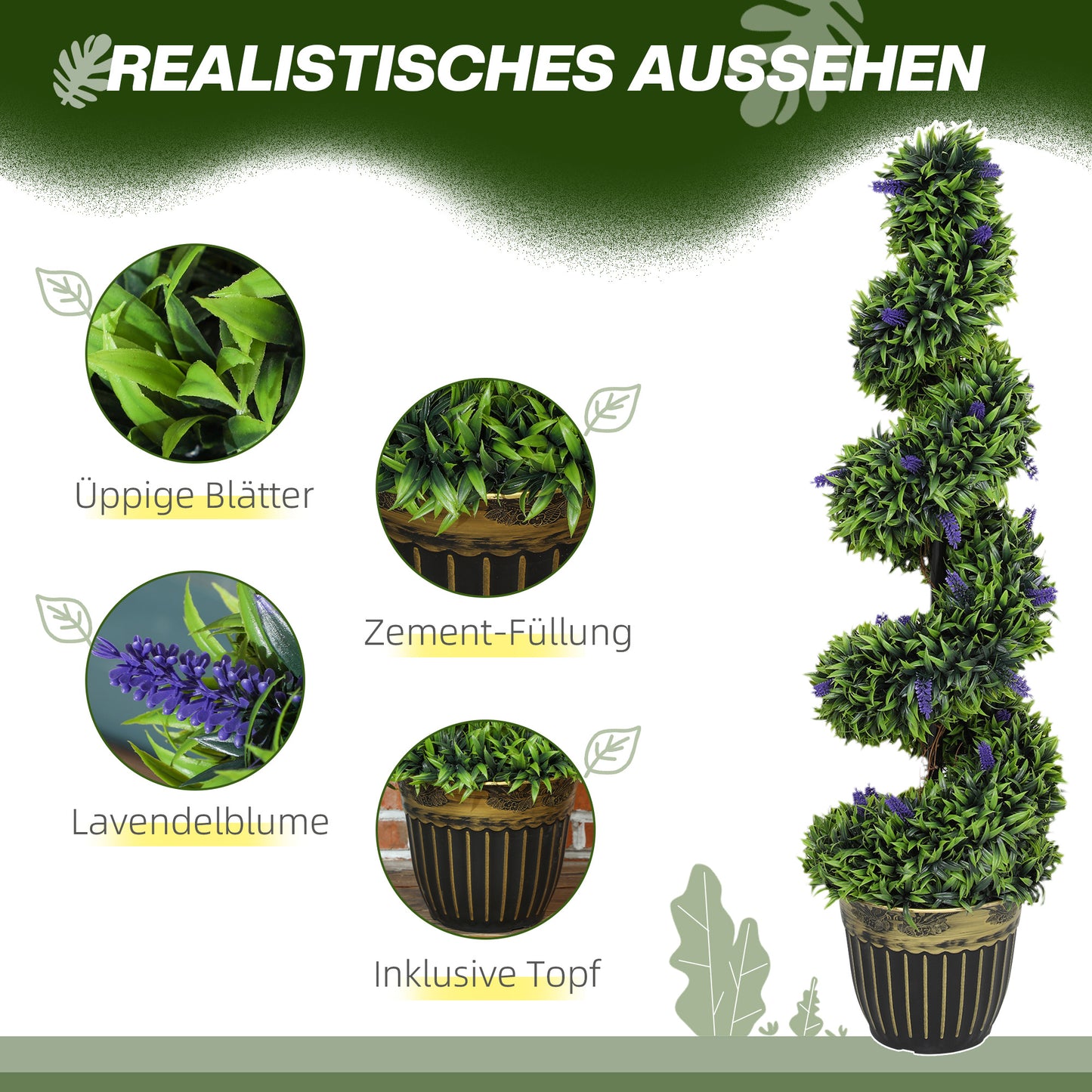 Kunstplant – Nepplant – Groene Plant – Kunstbloem – Decoratieplant – Spiraalvorm – Cementen Voet – Onderhoudsvrij – Compact