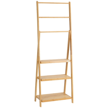 Bamboe handdoekenladder – handdoekrek – handdoekhouder – badkamerladder – opbergrek – natuurlijk bamboe – opvouwbaar – 152 cm hoog