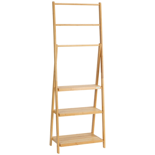 Bamboe handdoekenladder – handdoekrek – handdoekhouder – badkamerladder – opbergrek – natuurlijk bamboe – opvouwbaar – 152 cm hoog